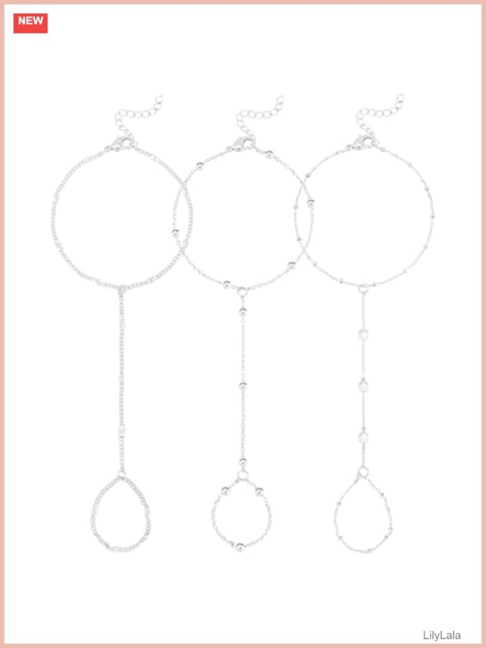Sterling Silver Plated Hand Chain Bracelet Adjustable Link Jewelry for Women